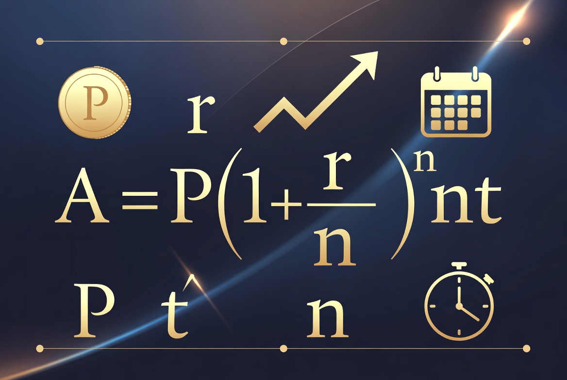 Visual explanation of the compound interest formula A = P(1 + r/n)^(nt)