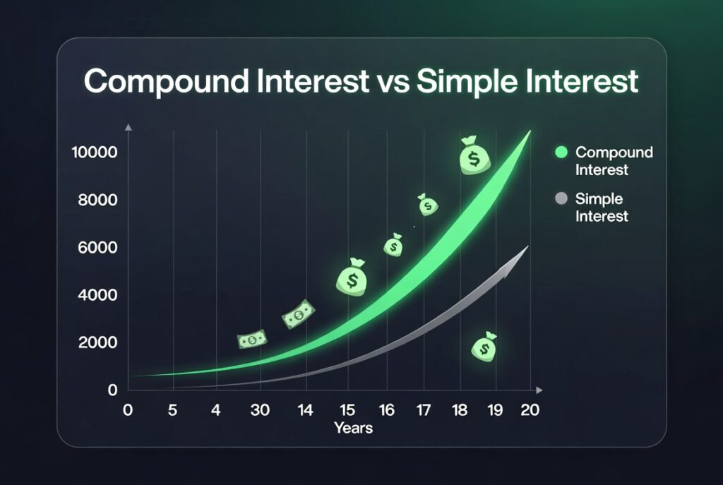 Graph demonstrating exponential growth through compound interest